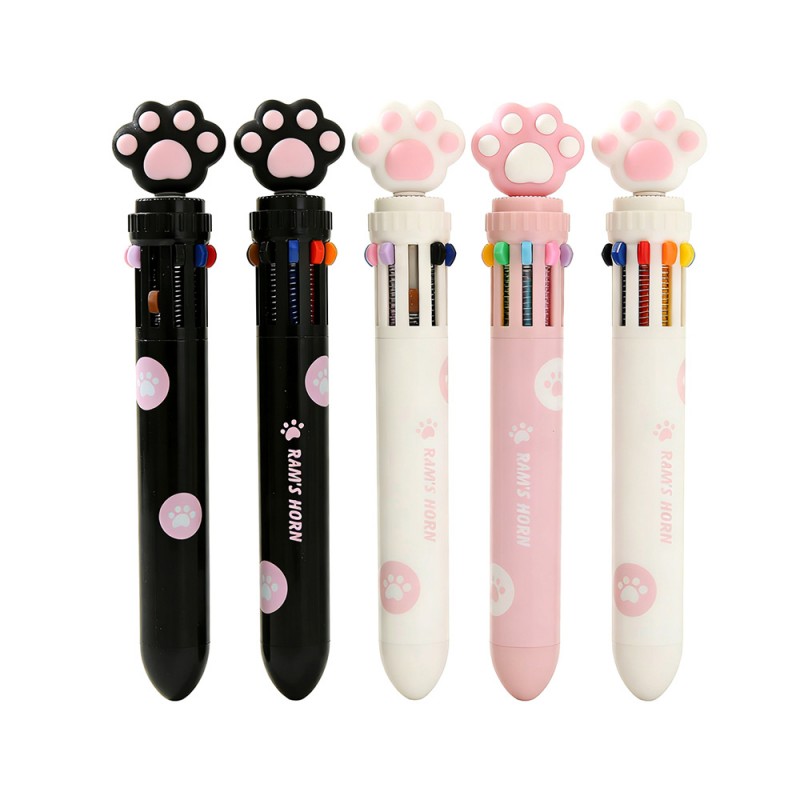 Penna a sfera colorata 10 in 1 con zampa di gatto carina