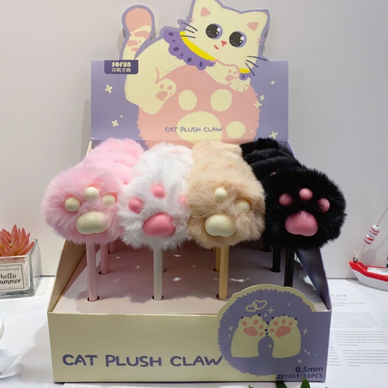 Simpatica penna a sfera in peluche con zampa di gatto