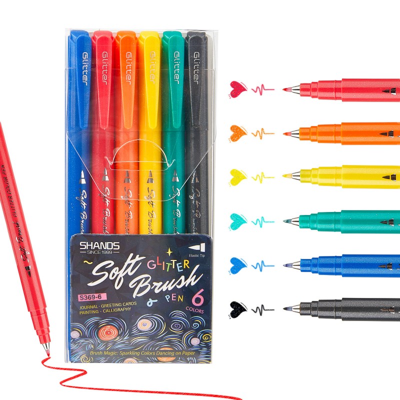 Pennarello per schizzi con penna ad acquerello con punta morbida glitterata Pennarello per schizzi con penna ad acquerello con punta morbida glitterata