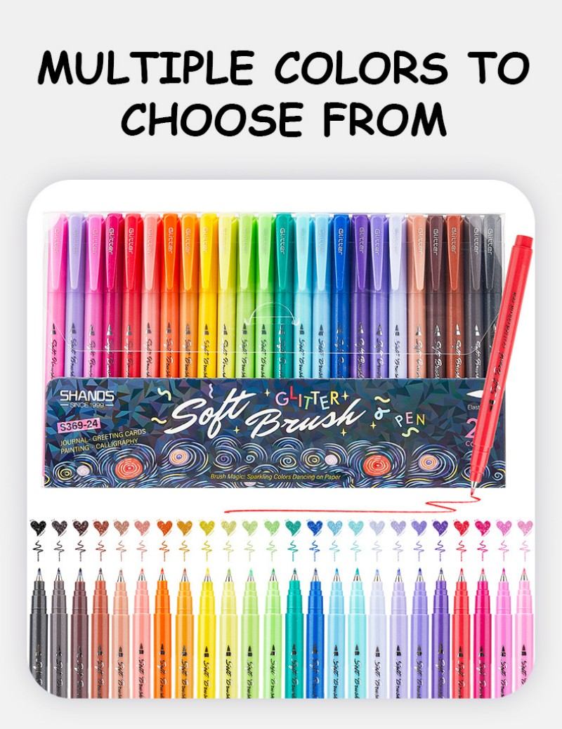 Glitter Soft-Tip Watercolor Pen Painting Sketching Outlining Marker