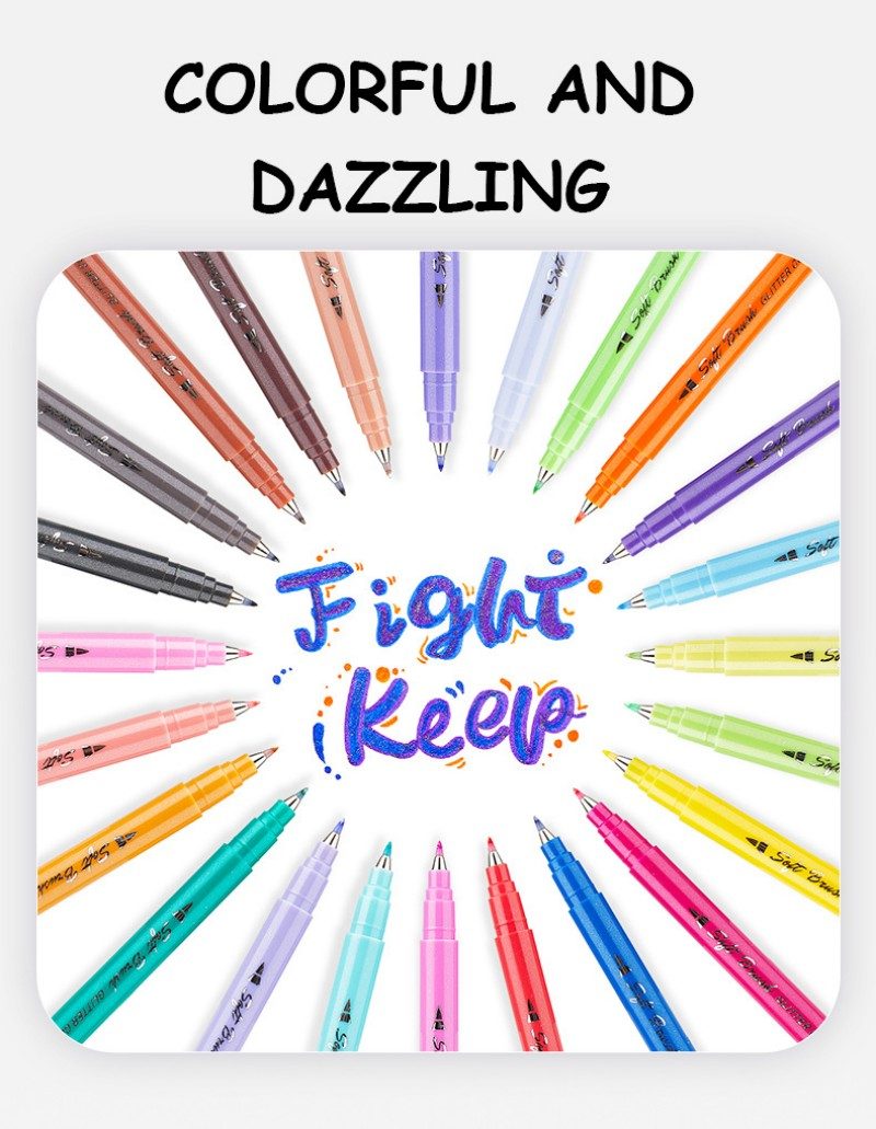Glitter Soft-Tip Watercolor Pen Painting Sketching Outlining Marker
