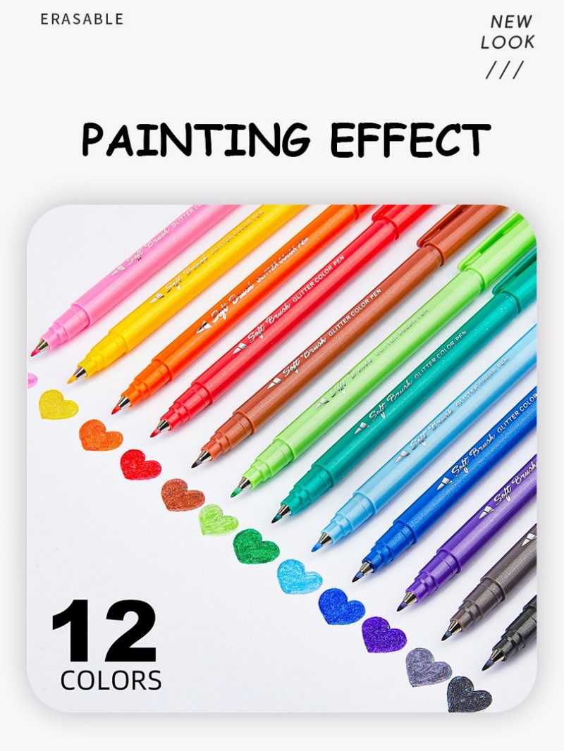 Glitter Soft-Tip Watercolor Pen Painting Sketching Outlining Marker